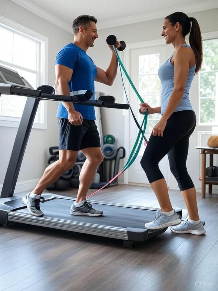 A person working at an under-desk treadmill,