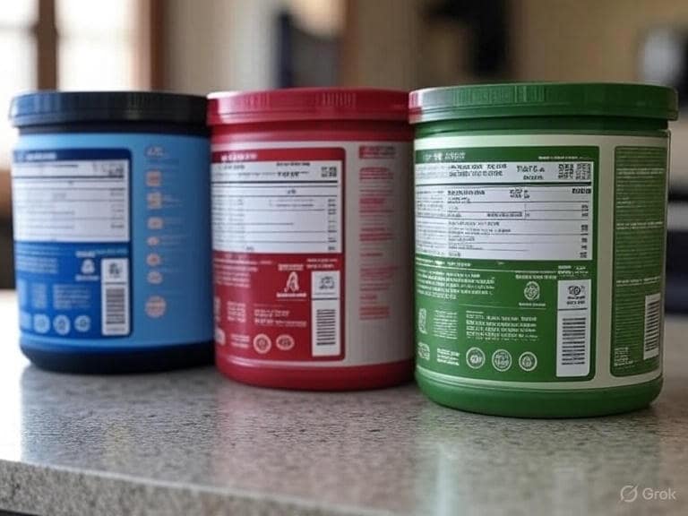 comparison of 3 protein tubs with nutritional highlights